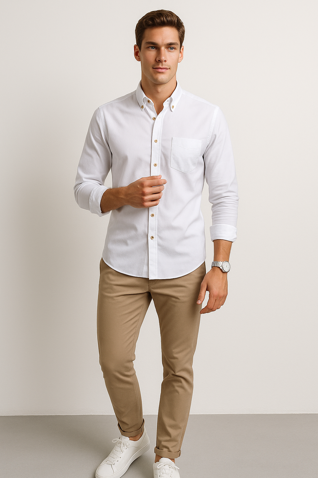 Camisas Para Hombre Manga Larga Essential B51101 Blanco