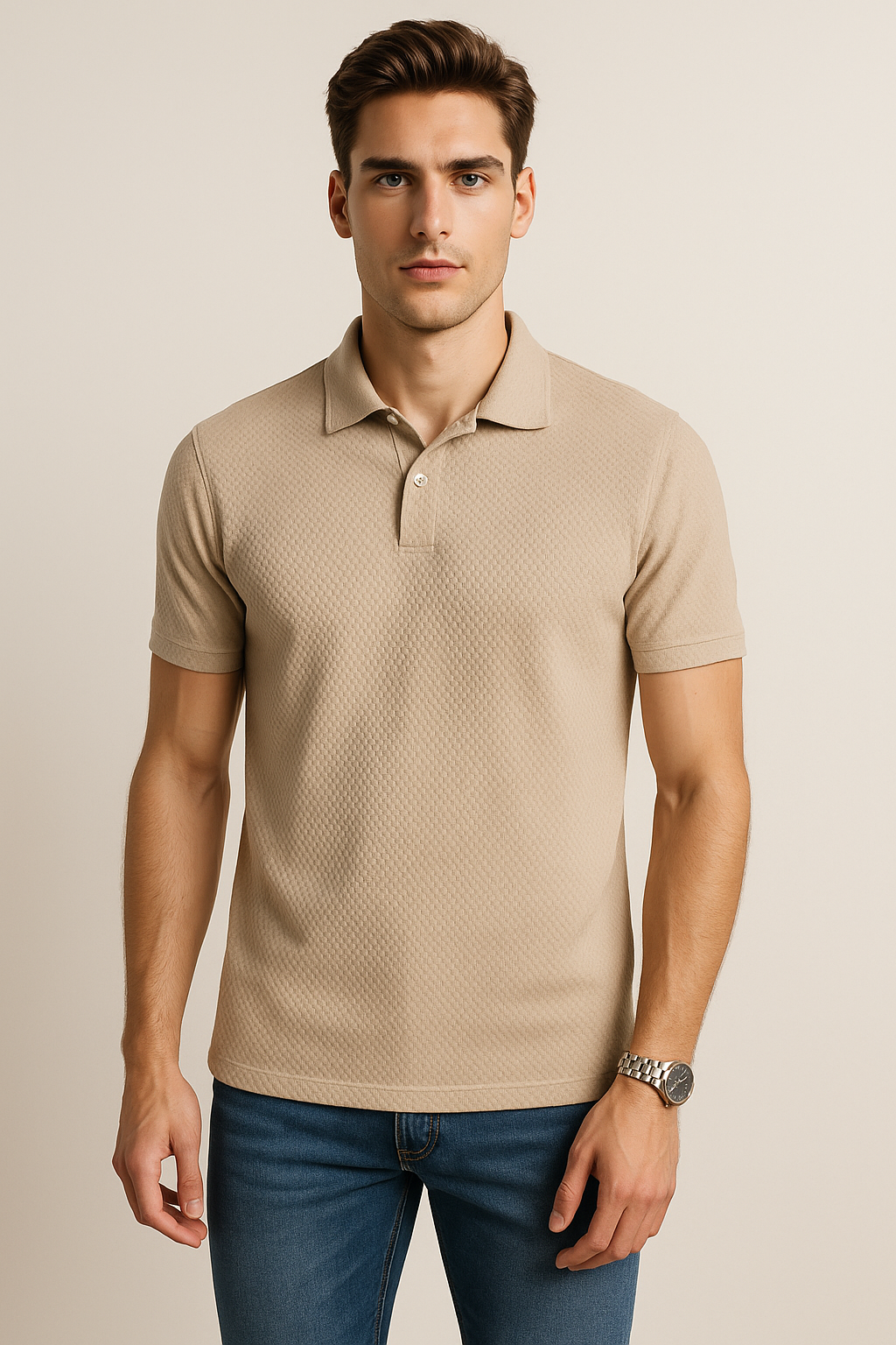 Playeras Tipo Polo Para Hombre Jacquard A51312 Arena