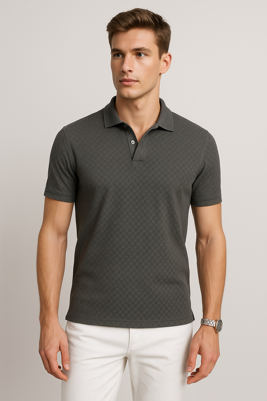 Playeras Tipo Polo Para Hombre Jacquard A51312 Gris