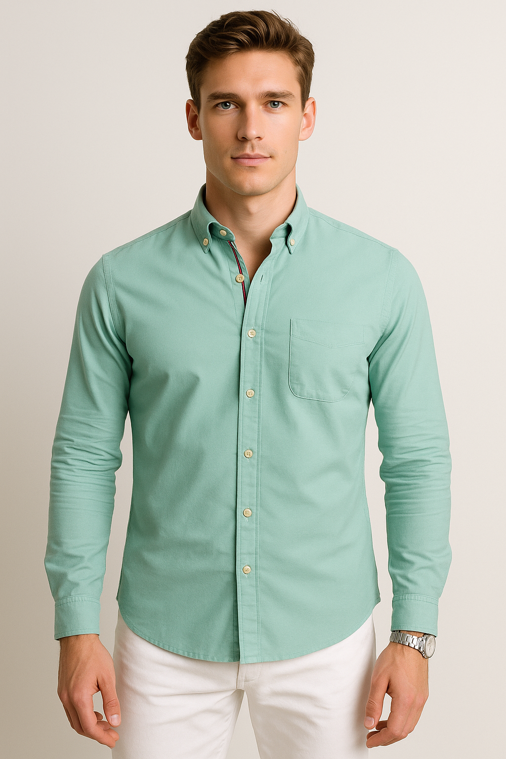 Camisas Para Hombre Regular Fit Oxford B51111 Verde