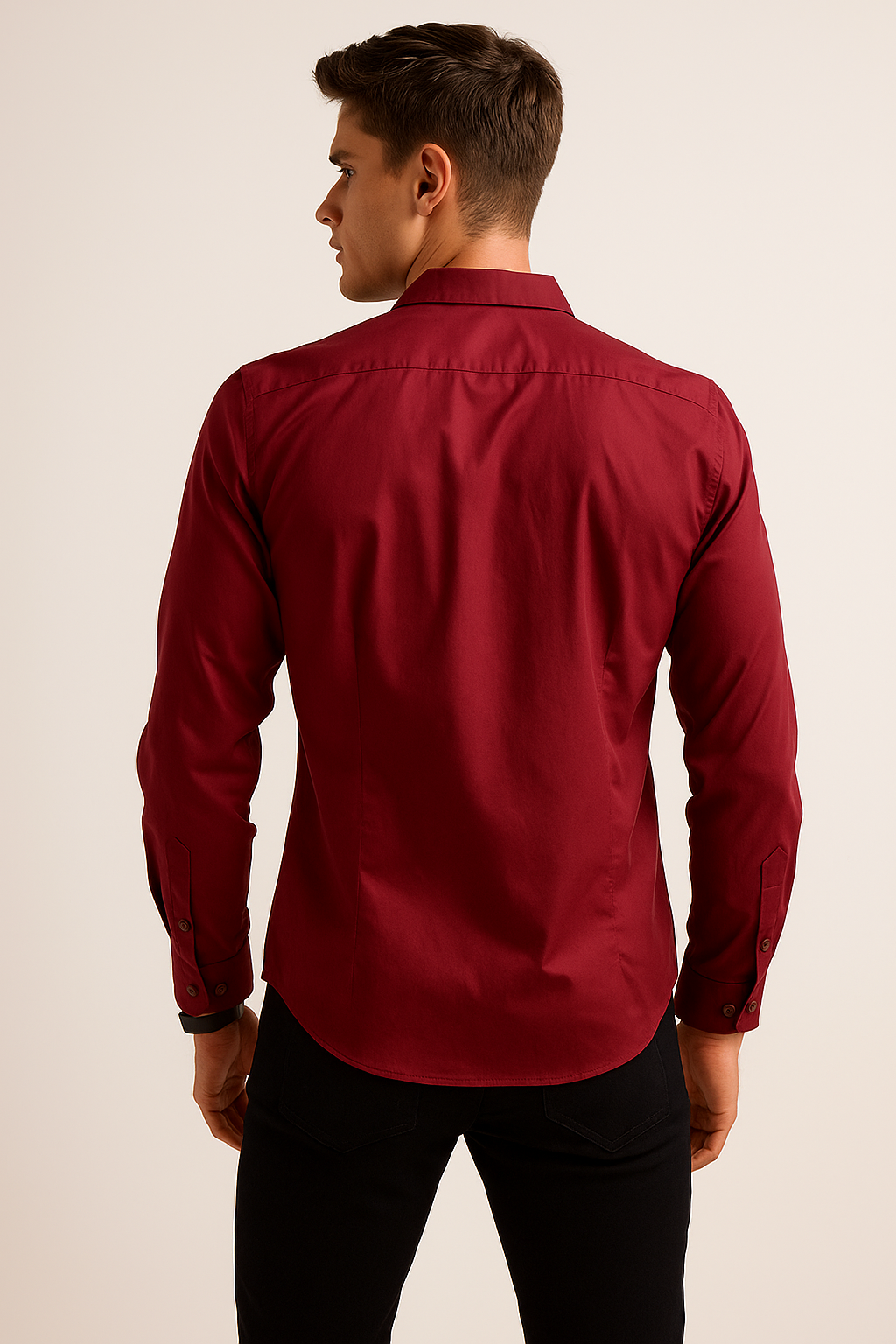 Camisas Para Hombre Manga Larga Slim Fit Vino BPOPST