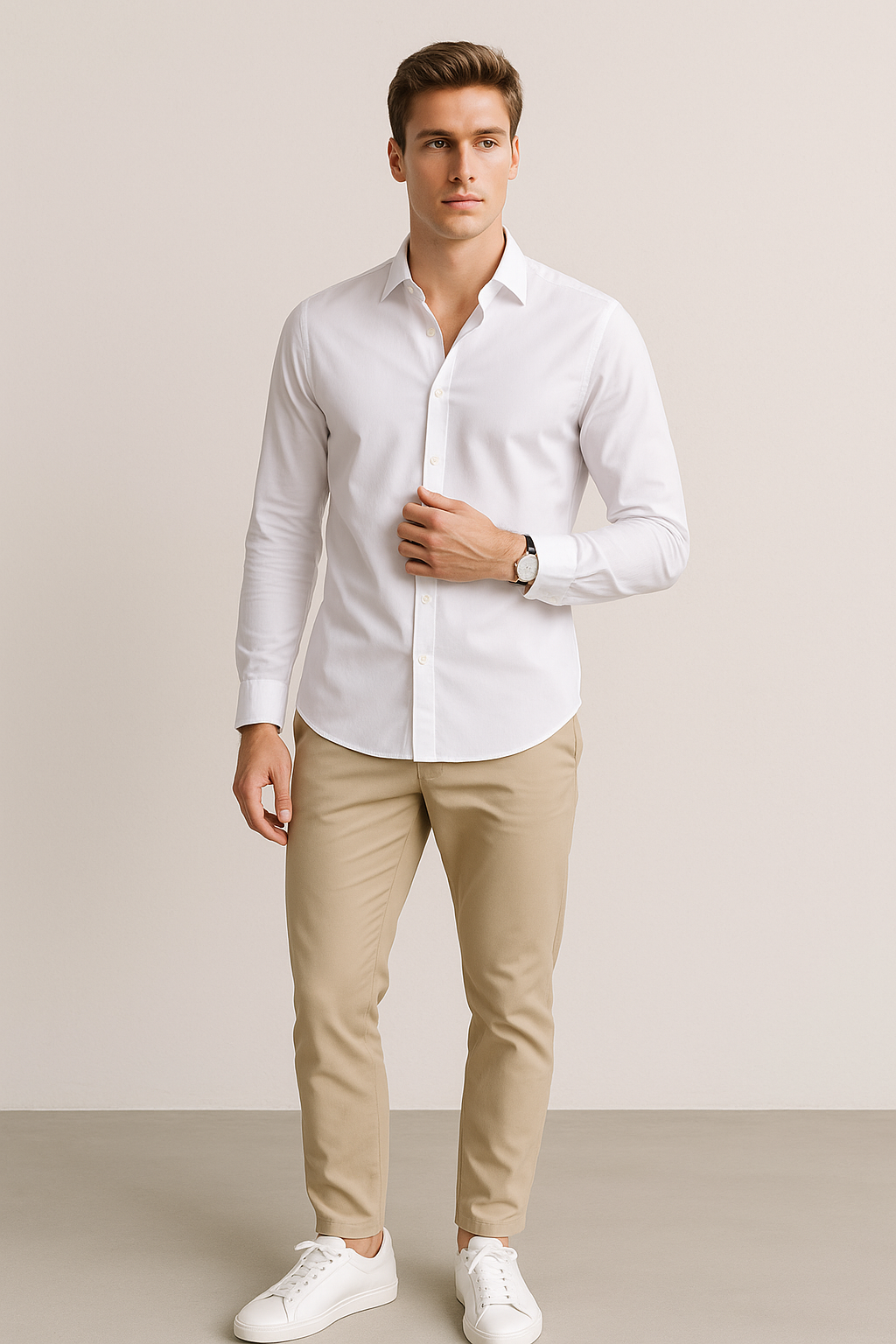 Camisas Para Hombre Manga Larga Slim Fit Blanco BPOPST