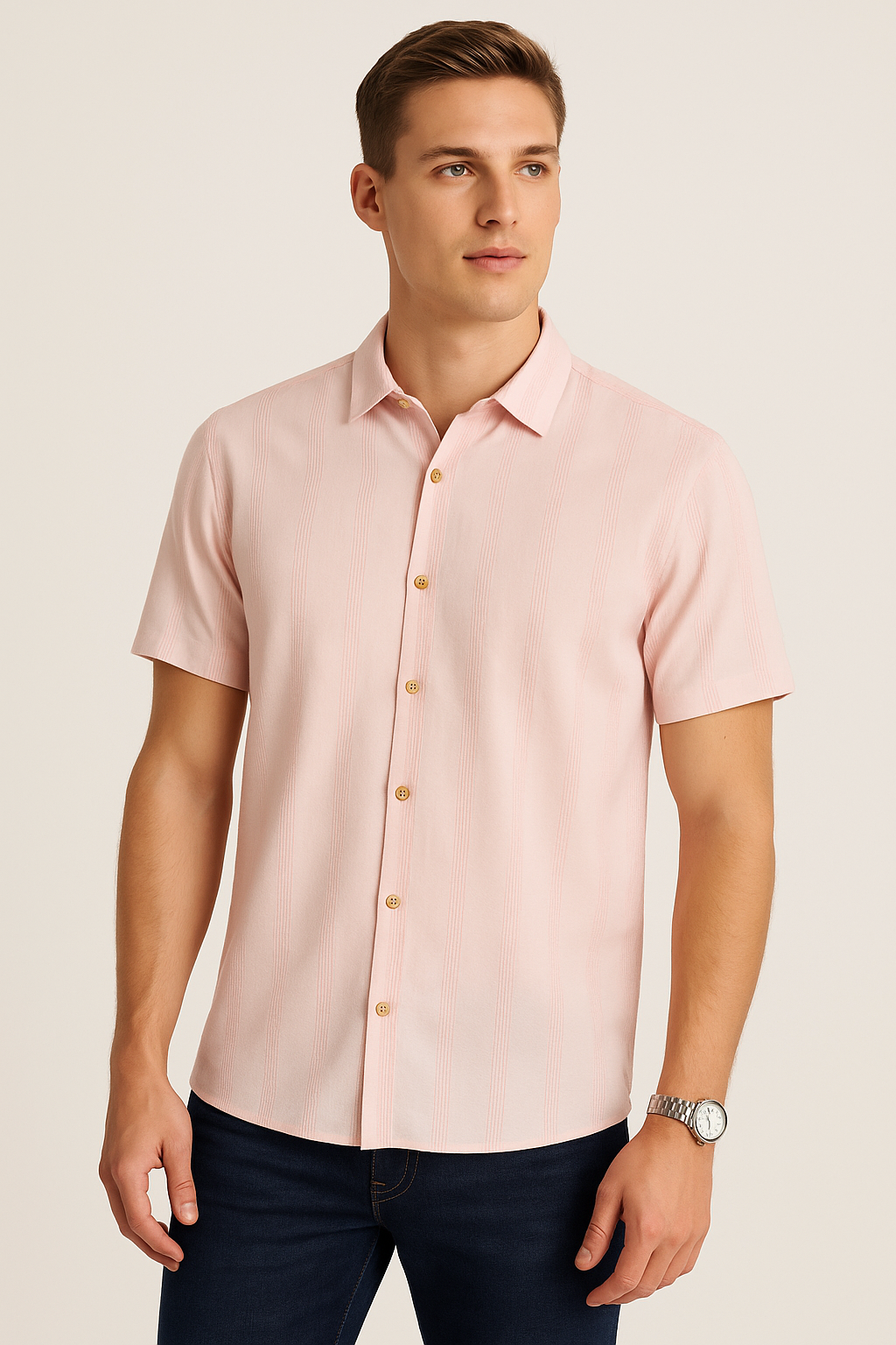 Camisas Para Hombre Jacquard Dobie B51354 Rosa Palo