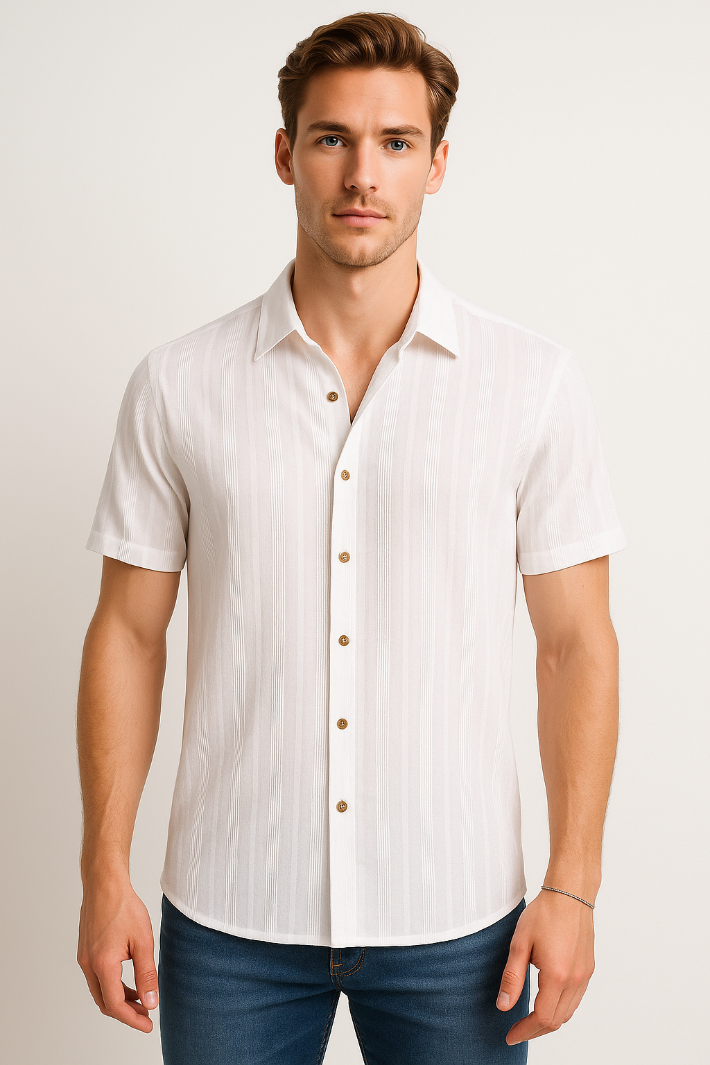 Camisas Para Hombre Jacquard Dobie B51354 Blanco