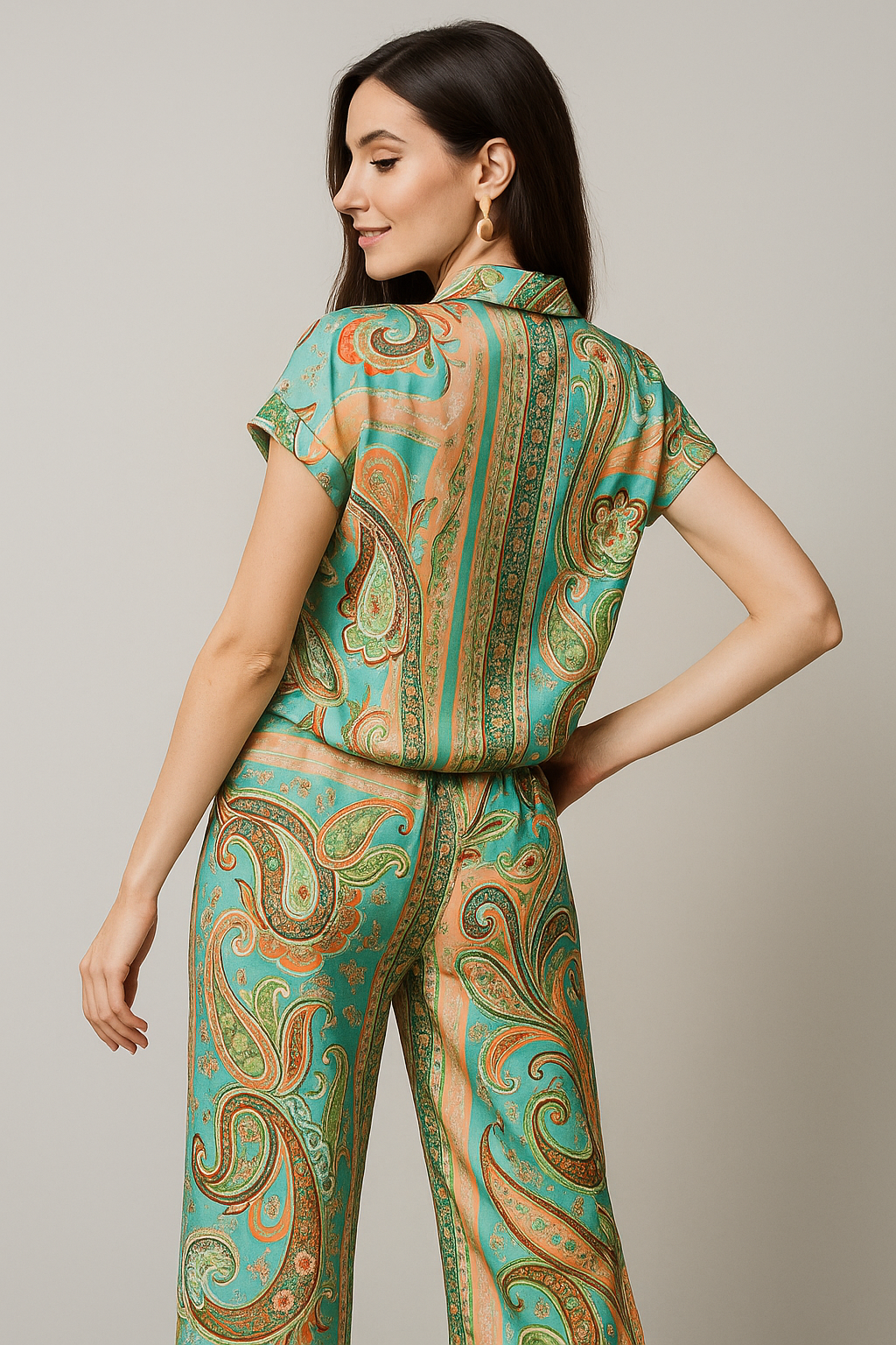 Blusas Para Mujer Camisera Paisley Satinada N51116 Turquesa