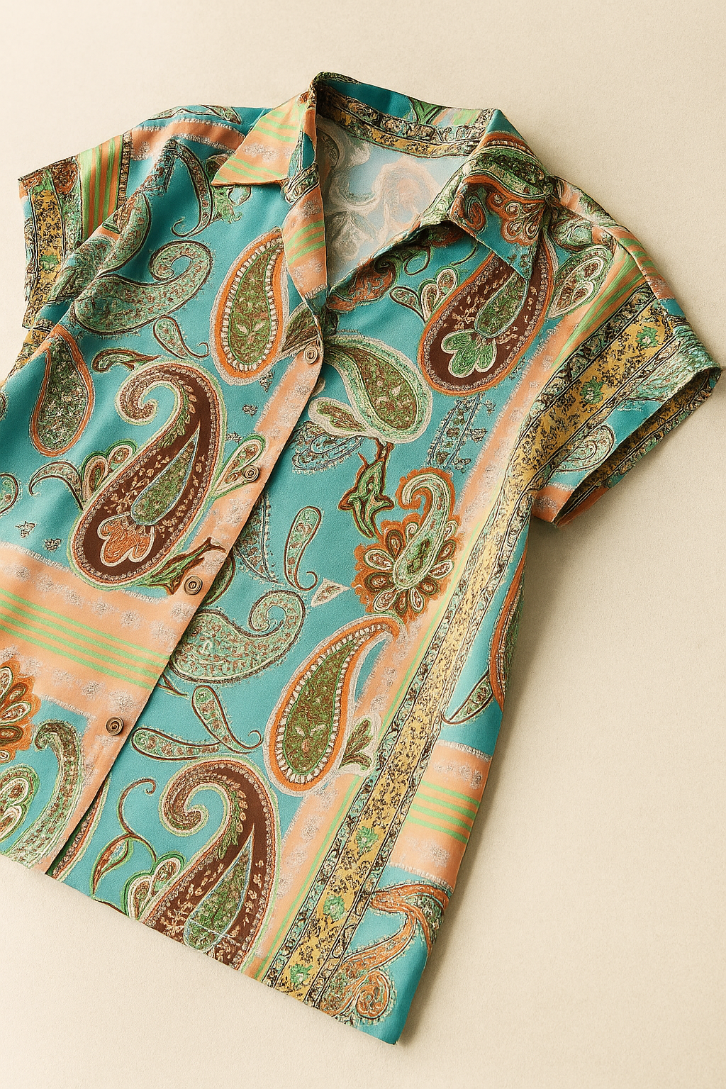 Blusas Para Mujer Camisera Paisley Satinada N51116 Turquesa