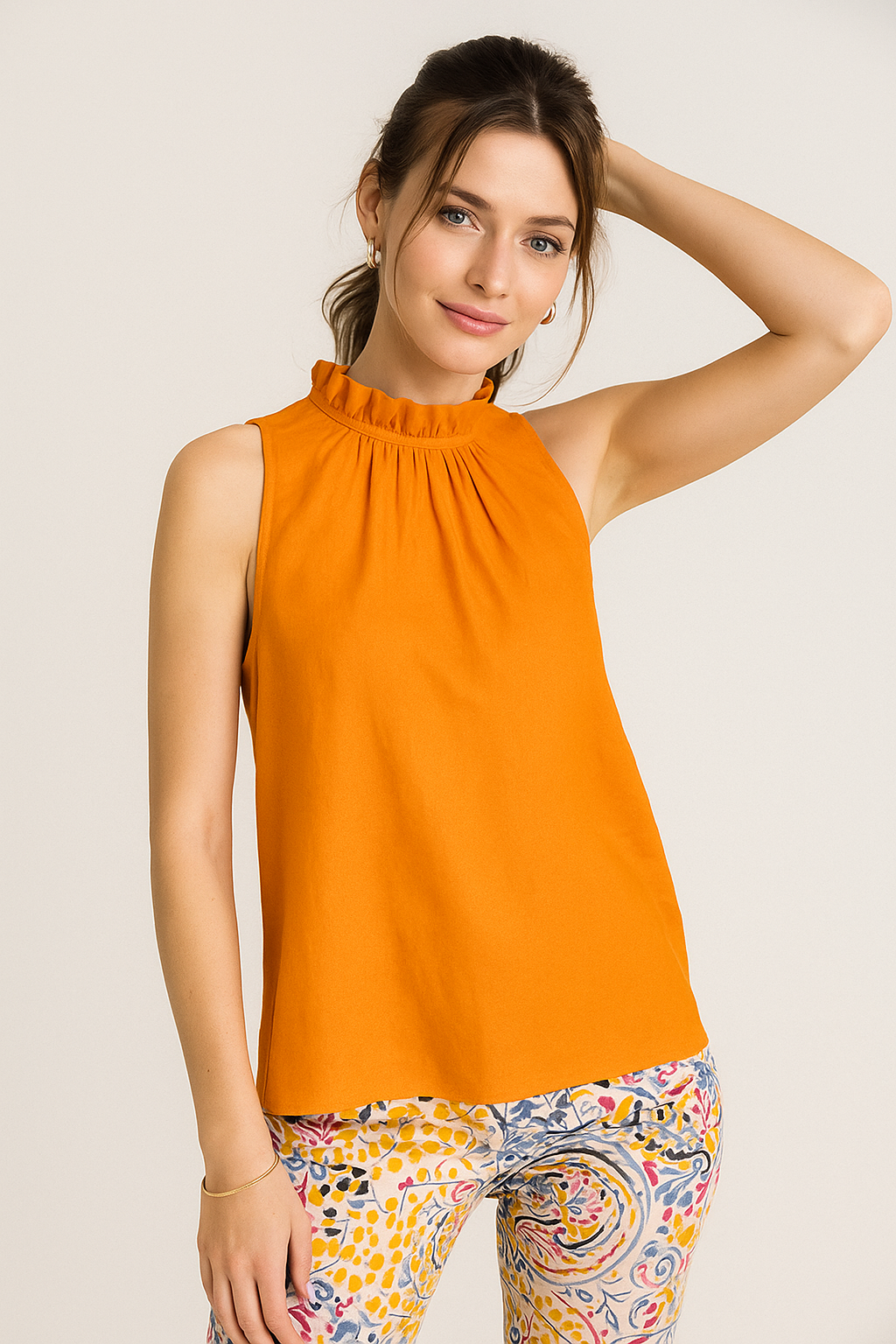 Blusas Para Mujer Tipo Lino Sin Mangas N51150 Naranja