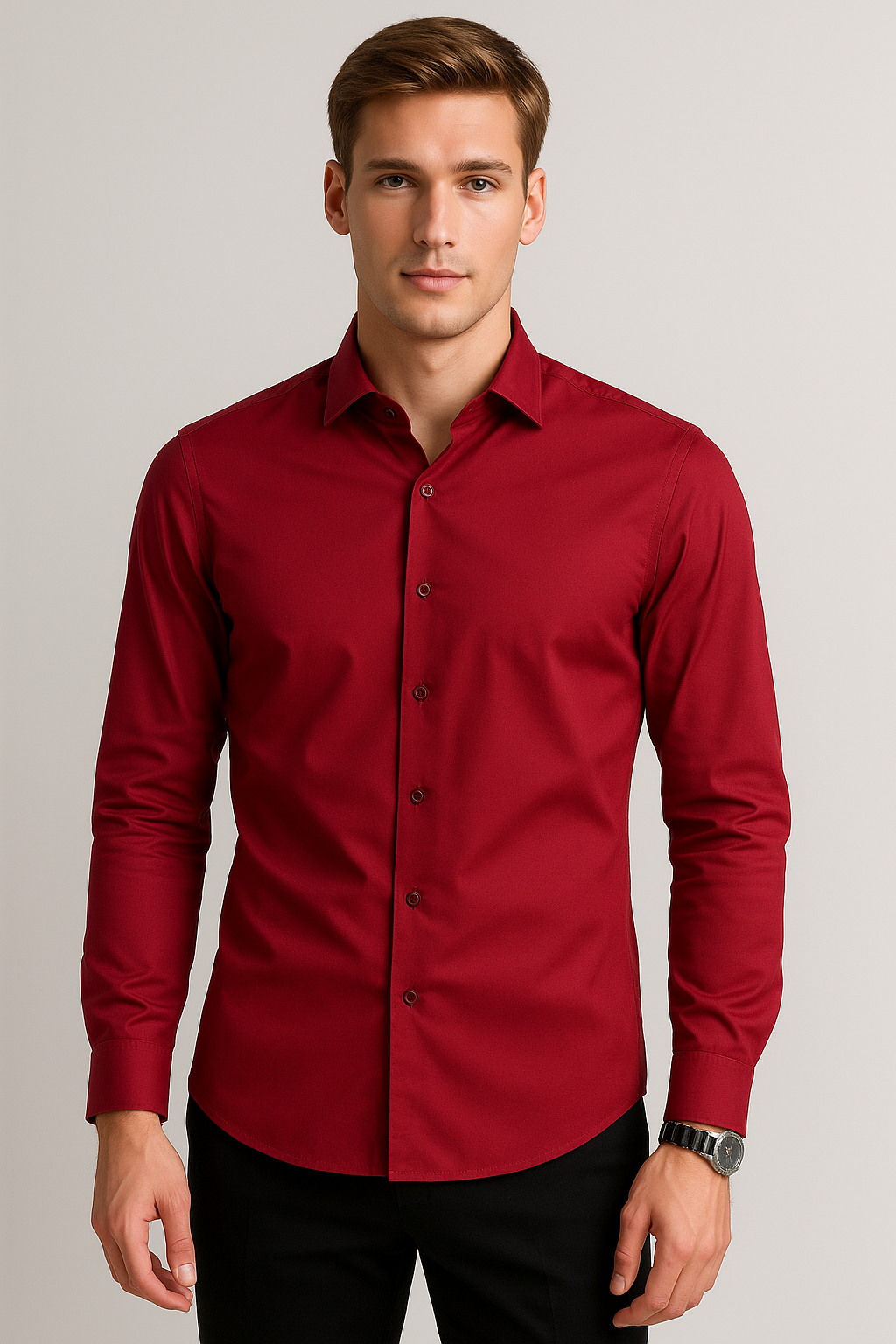 Camisas Para Hombre Manga Larga Slim Fit Vino BPOPST