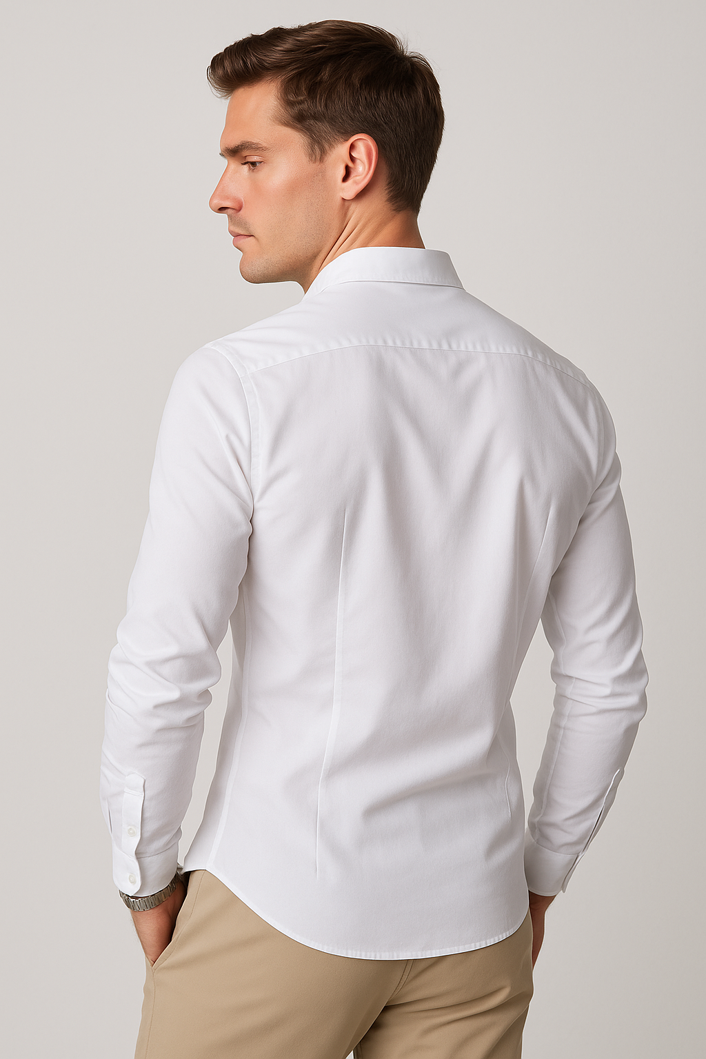 Camisas Para Hombre Manga Larga Slim Fit Blanco BPOPST