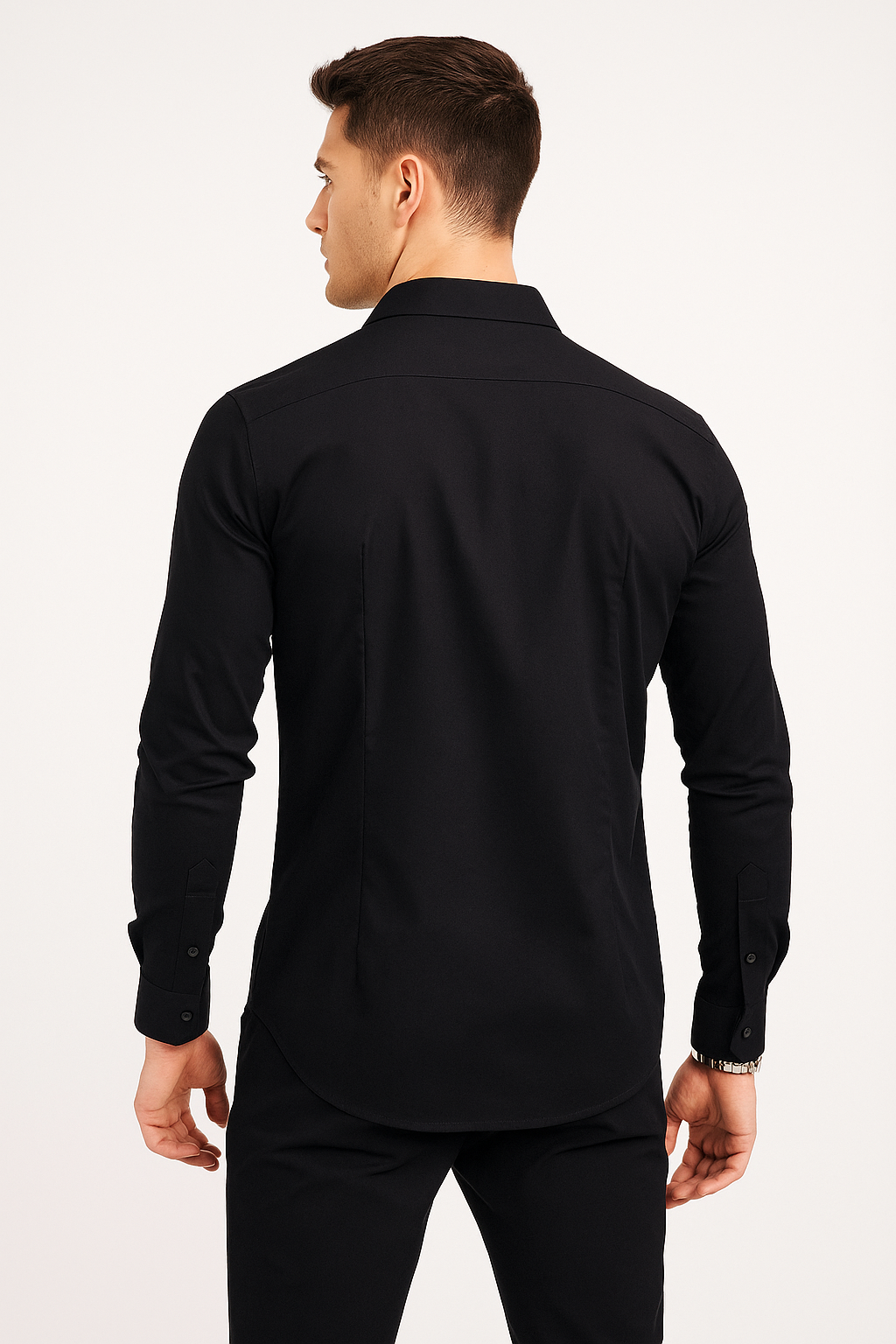 Camisas Para Hombre Manga Larga Slim Fit Negro BPOPST