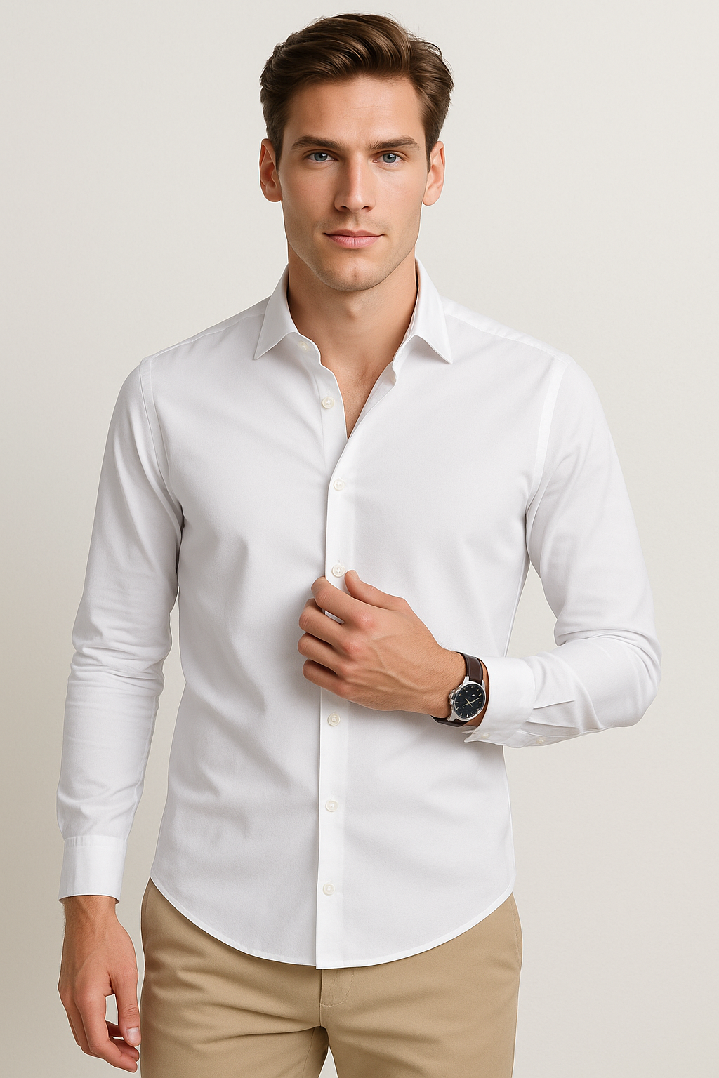Camisas Para Hombre Manga Larga Slim Fit Blanco BPOPST