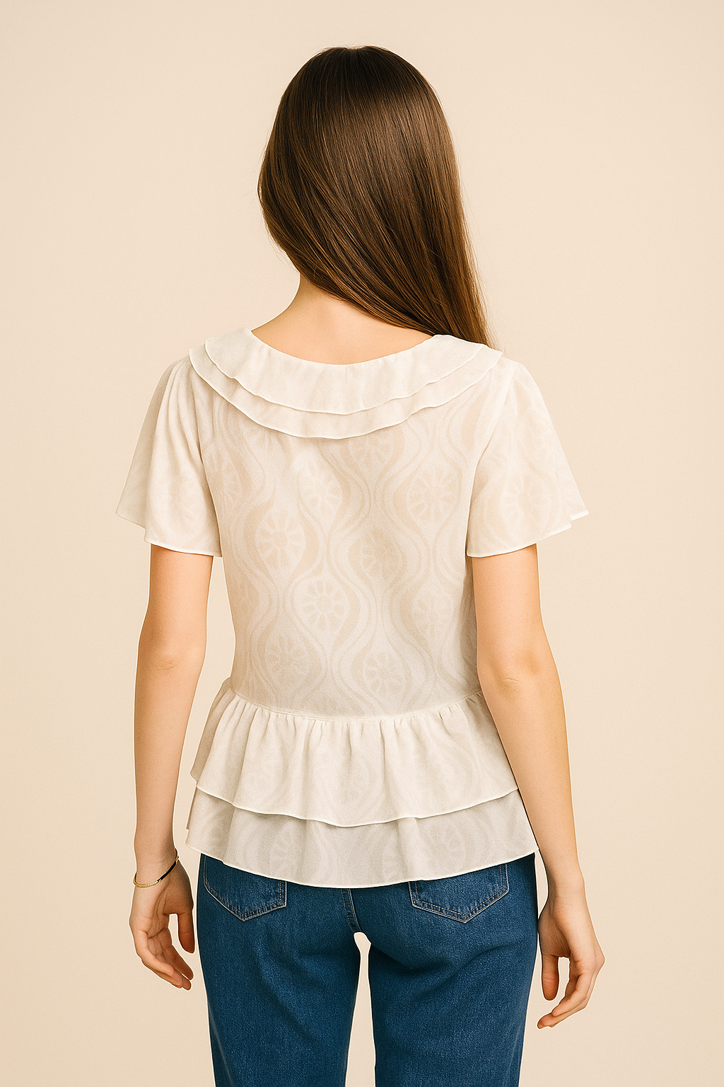 Blusas Para Mujer Translucida Con Olanes N51122 Hueso