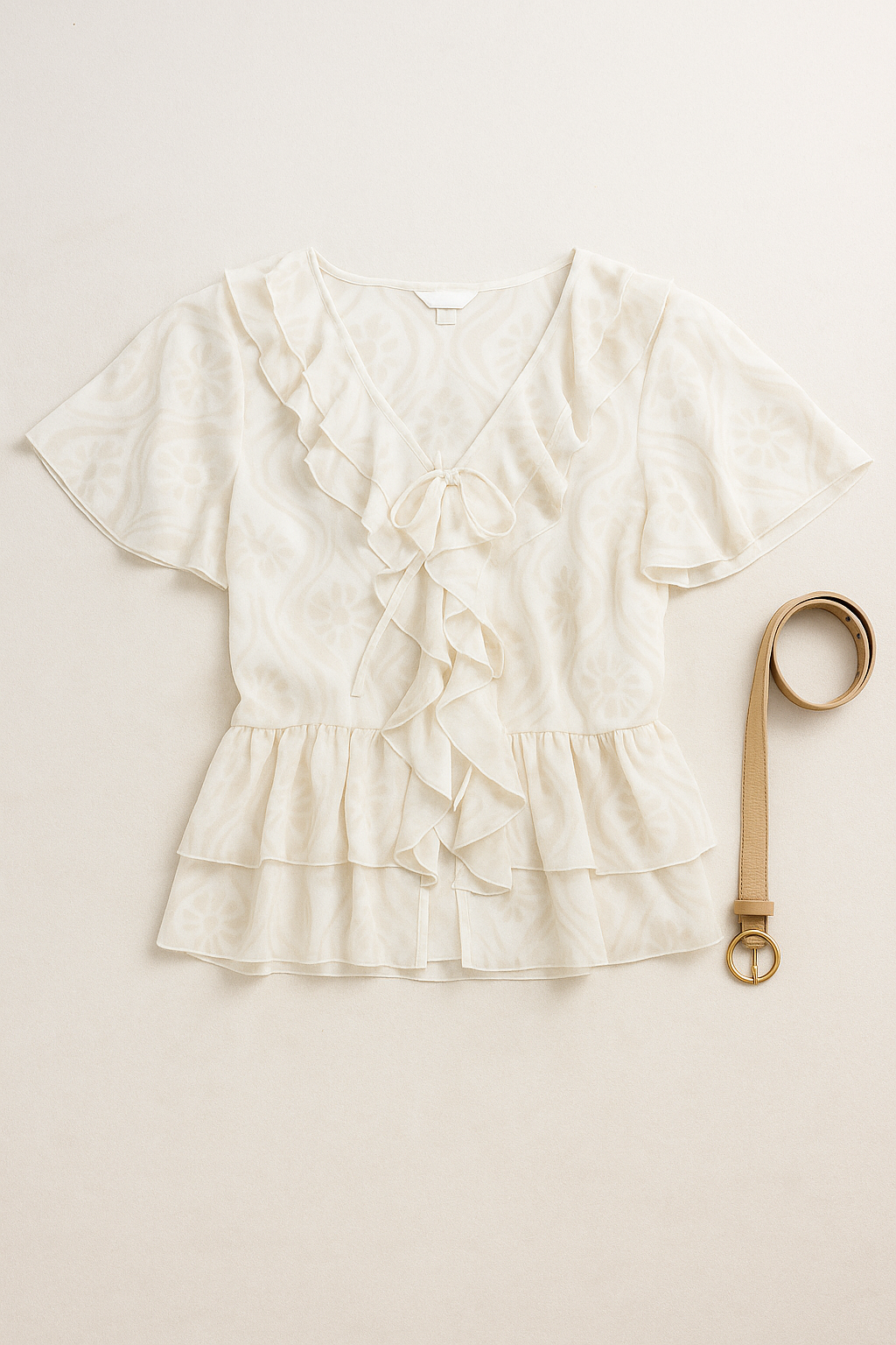 Blusas Para Mujer Translucida Con Olanes N51122 Hueso