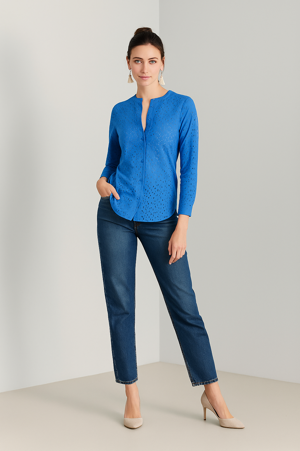 Blusas Para Mujer Manga Larga Cuello Redondo Bordada N31146 Rey