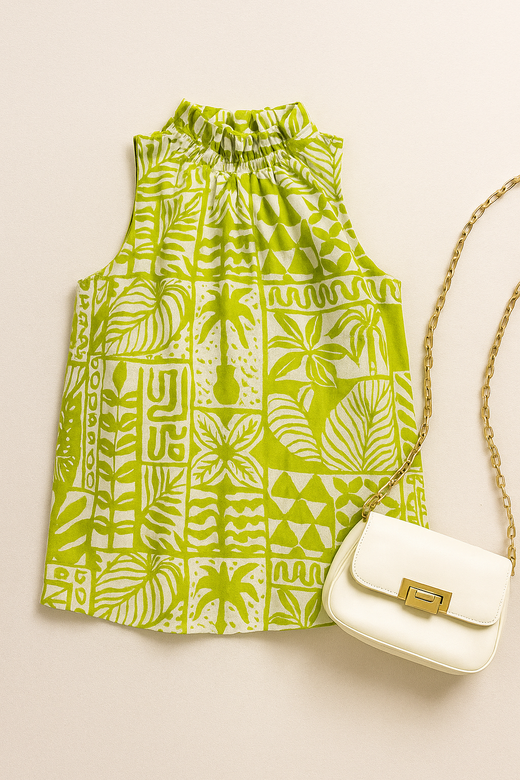 Blusas Para Mujer De Lino Cuello Alto Etnica N51118 Verde