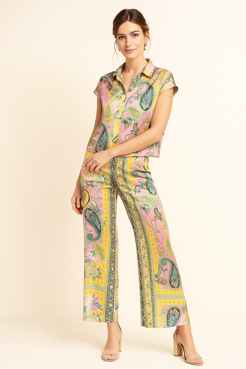 Blusas Para Mujer Camisera Paisley Satinada N51116 Rosa