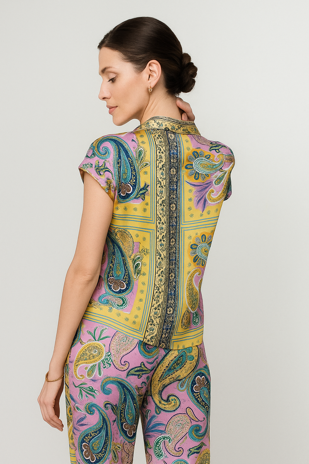 Blusas Para Mujer Camisera Paisley Satinada N51116 Rosa