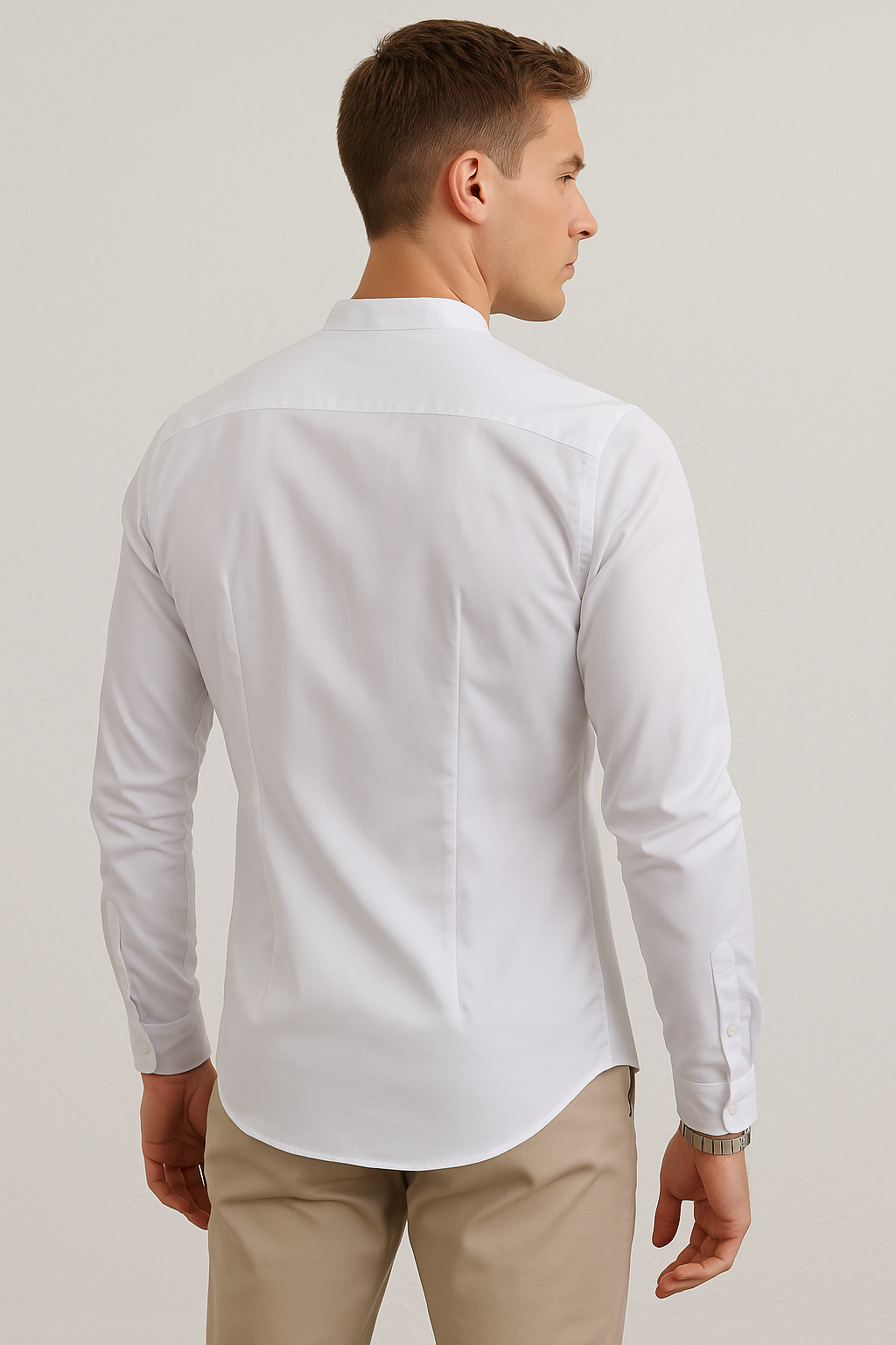 Camisas Para Hombre De Manga Larga Cuello Mao Con Aletilla Slim Fit BPOPSM Blanco