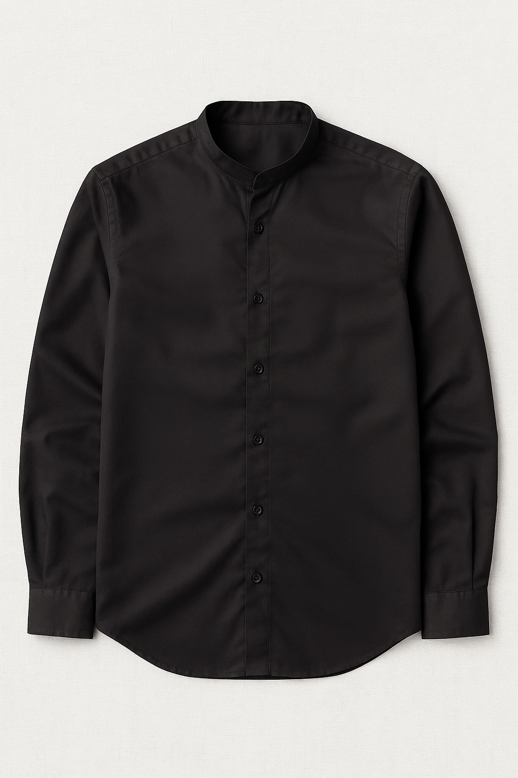 Camisas Para Hombre De Manga Larga Cuello Mao Con Aletilla Slim Fit BPOPSM Negro