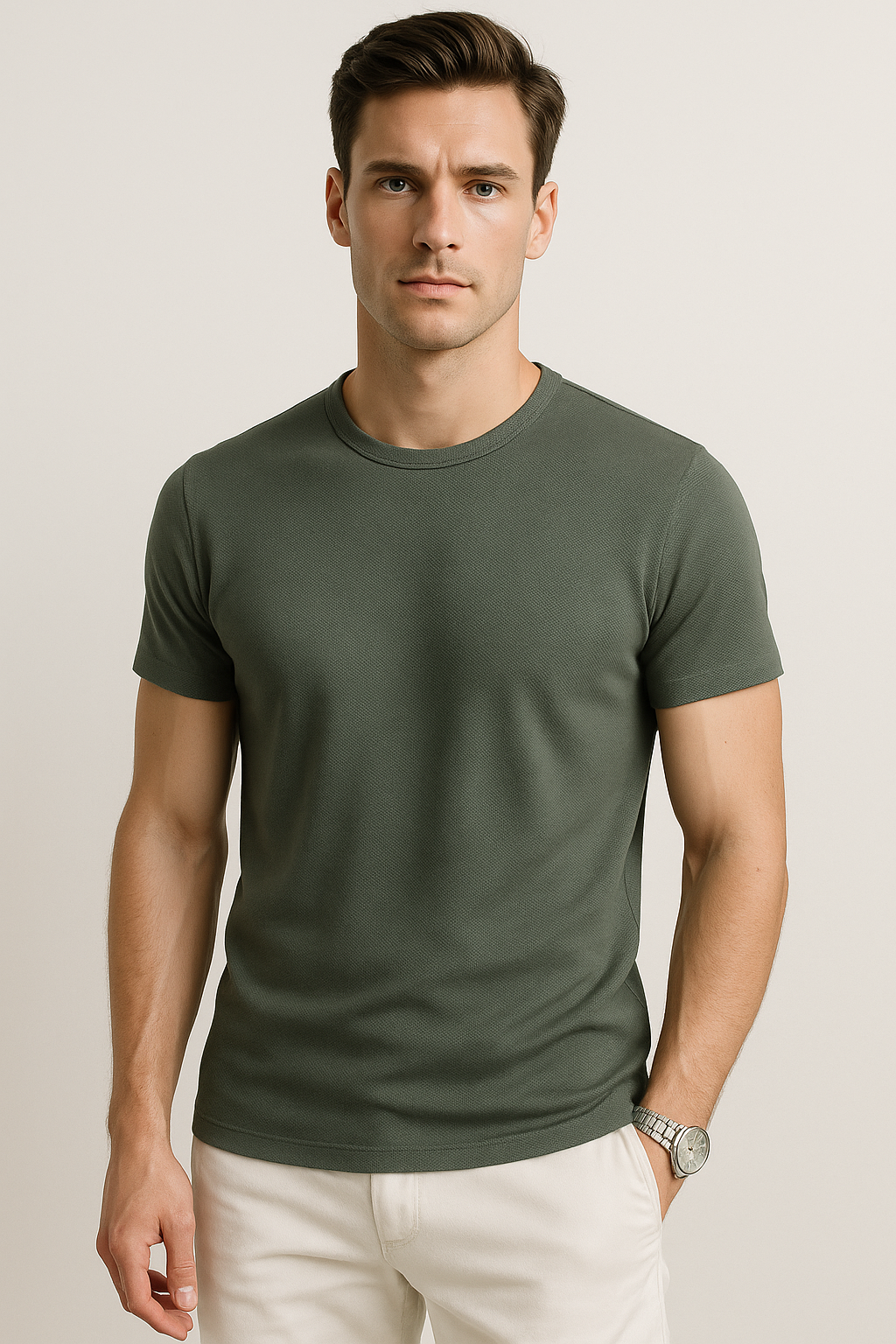 Playeras Para Hombre Slim Fit Microcostura A51301 Verde