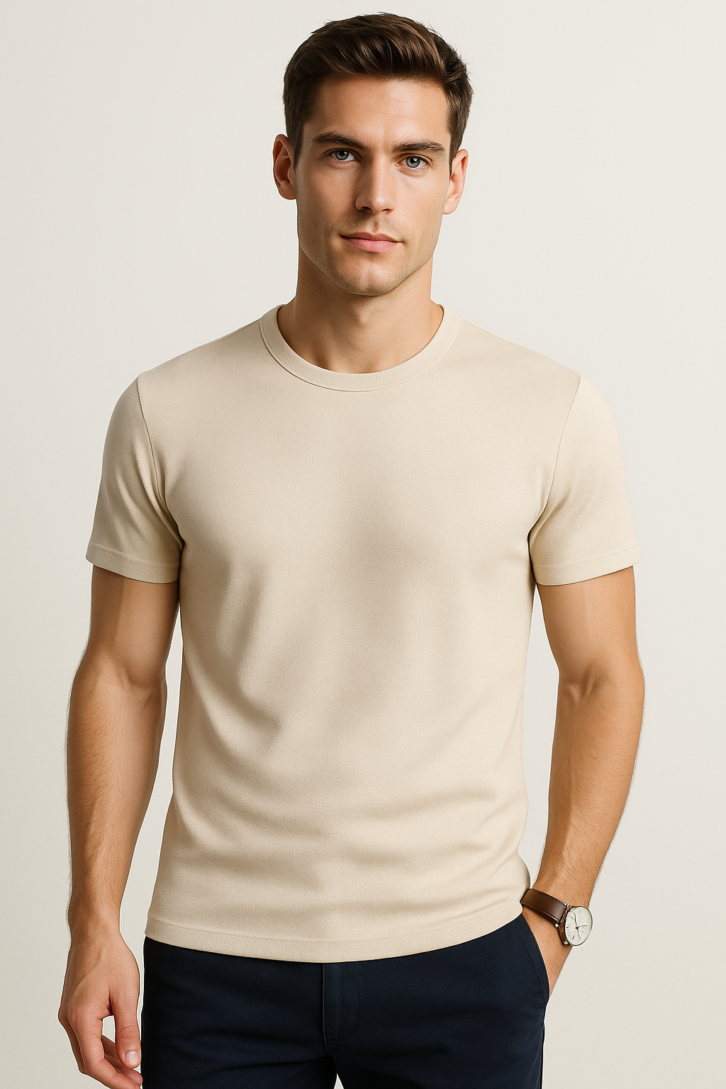 Playeras Para Hombre Slim Fit Microcostura A51301 Arena