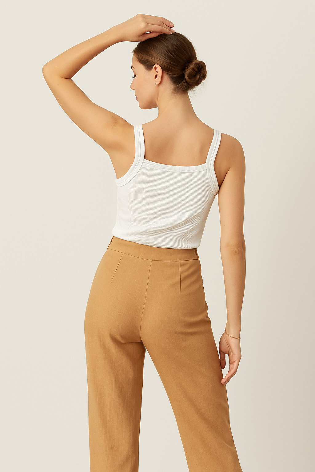 Pantalones Para Mujer Tipo Lino Asimetrico W51113 Camel