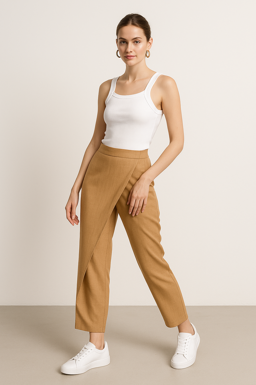 Pantalones Para Mujer Tipo Lino Asimetrico W51113 Camel
