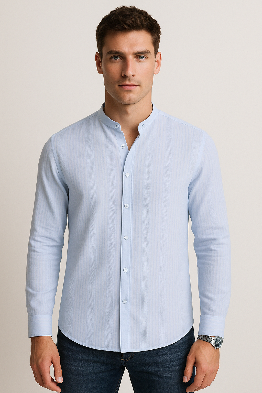 Camisas Para Hombre Cuello Mao Dobby B51322 Cielo