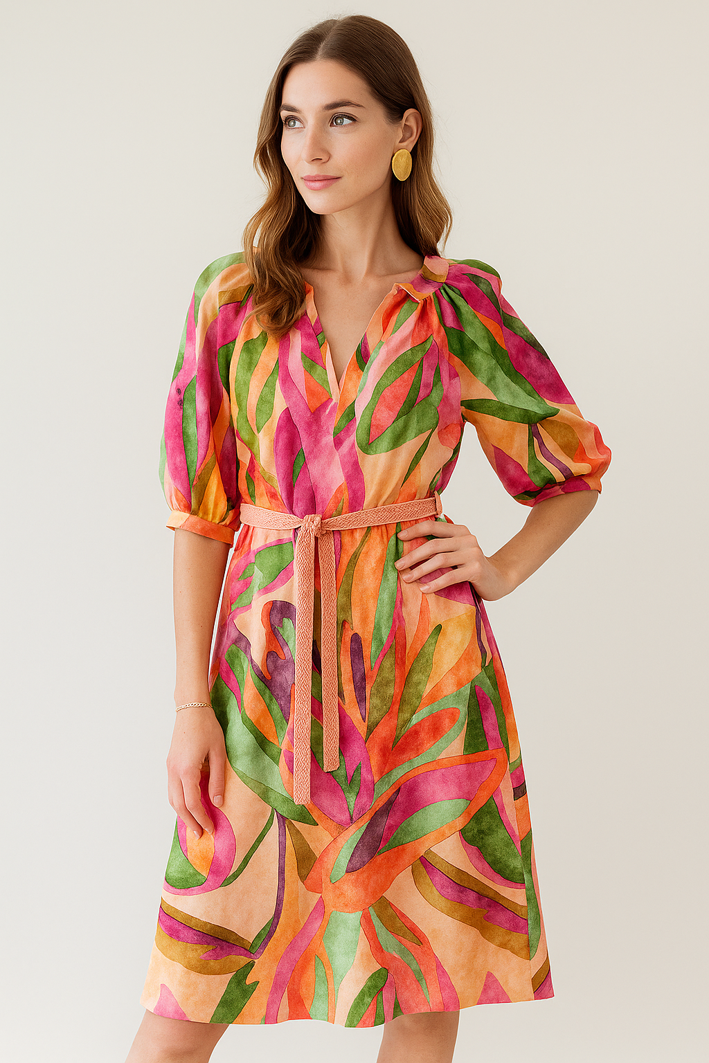 Vestidos Para Mujer Tipo Lino Con Cinto S51136 Unico