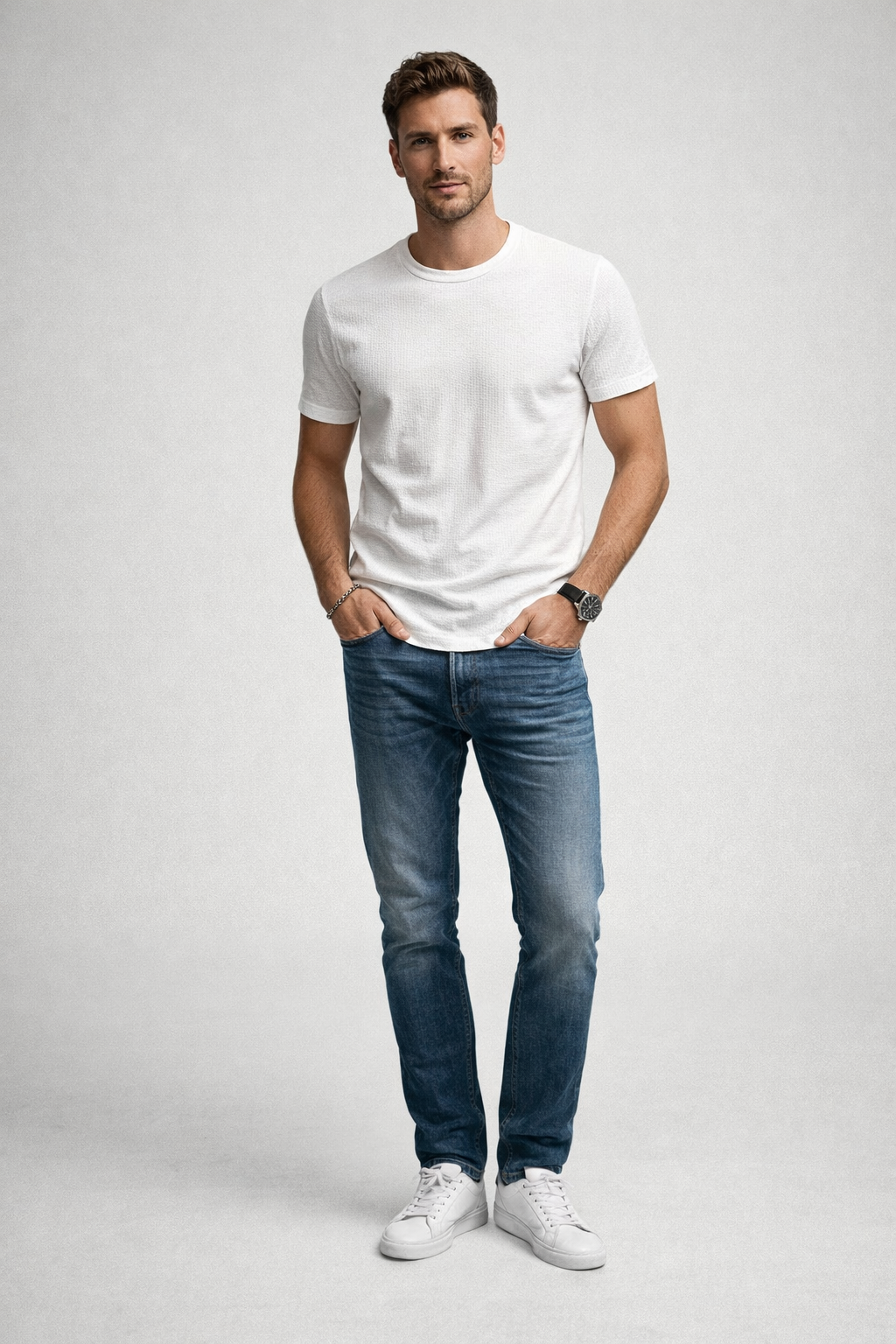 Playeras Para Hombre Manga Corta Con Textura A61302 Ivory