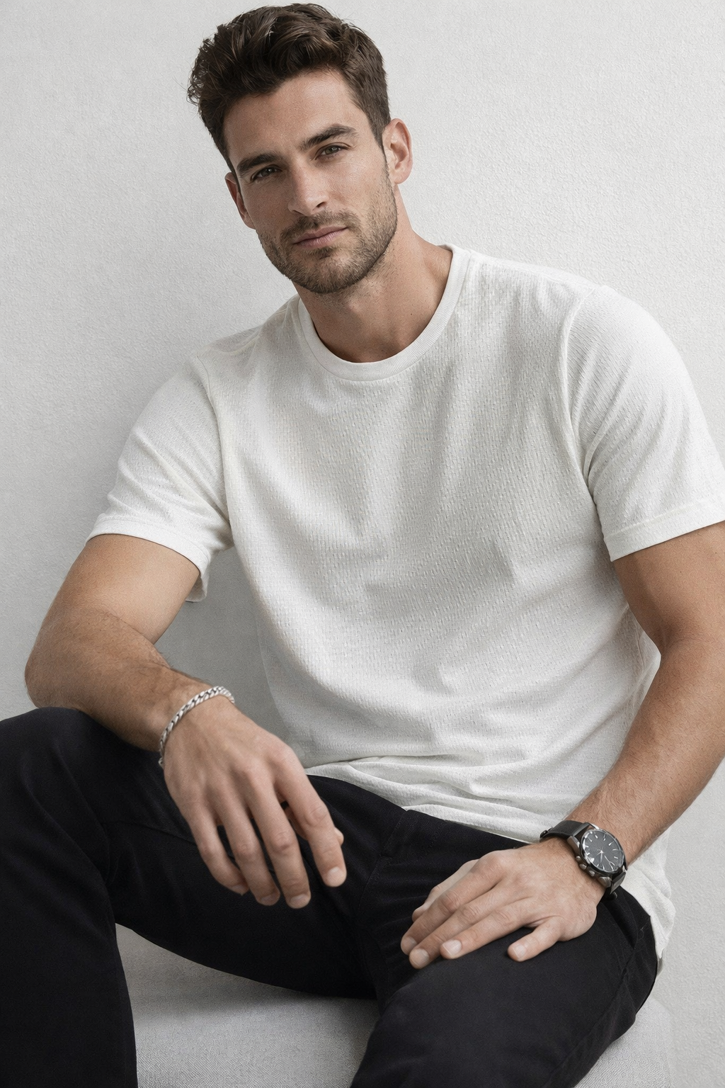 Playeras Para Hombre Manga Corta Con Textura A61302 Ivory