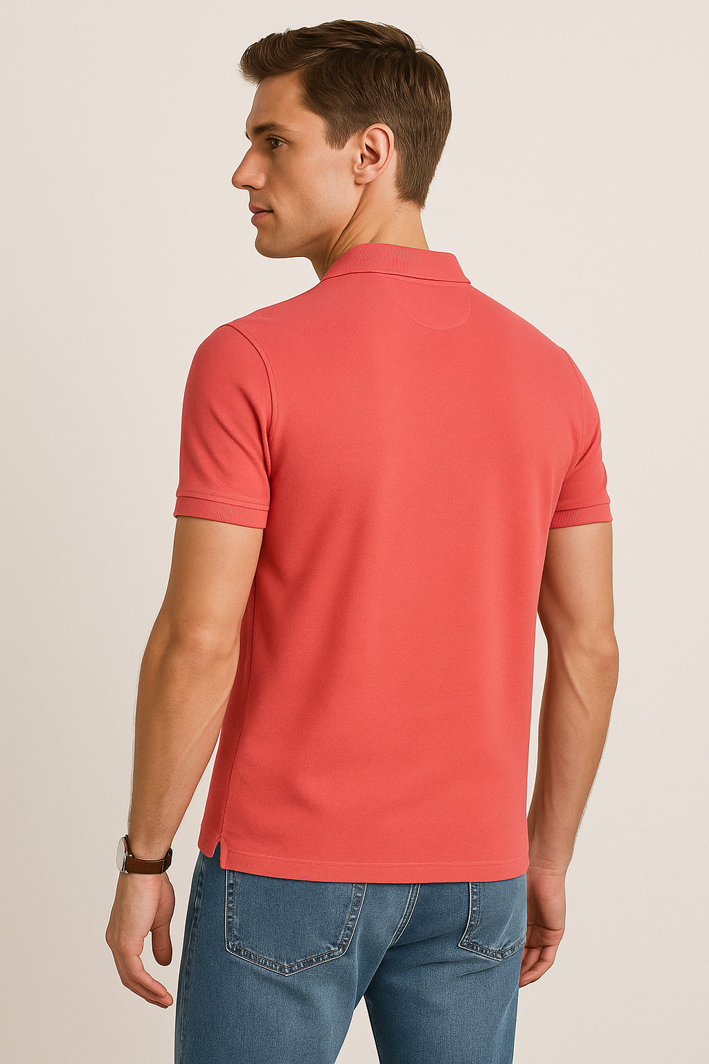 Playeras Polo Para Hombre Manga Corta Basica Bordado APOLOB Coral