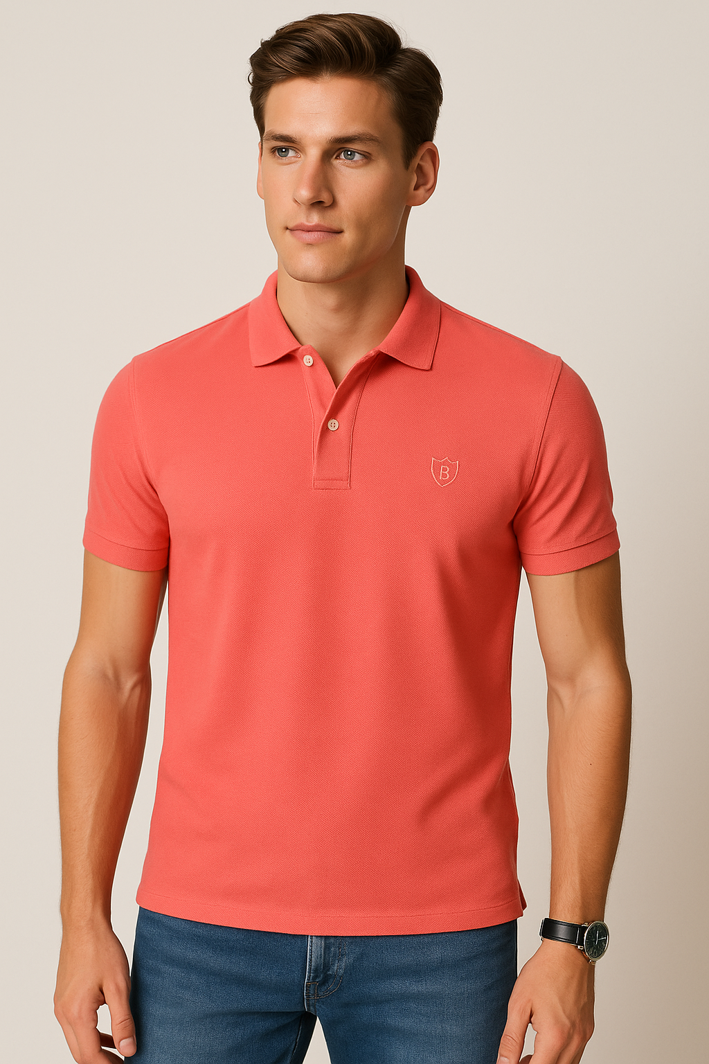 Playeras Polo Para Hombre Manga Corta Basica Bordado APOLOB Coral