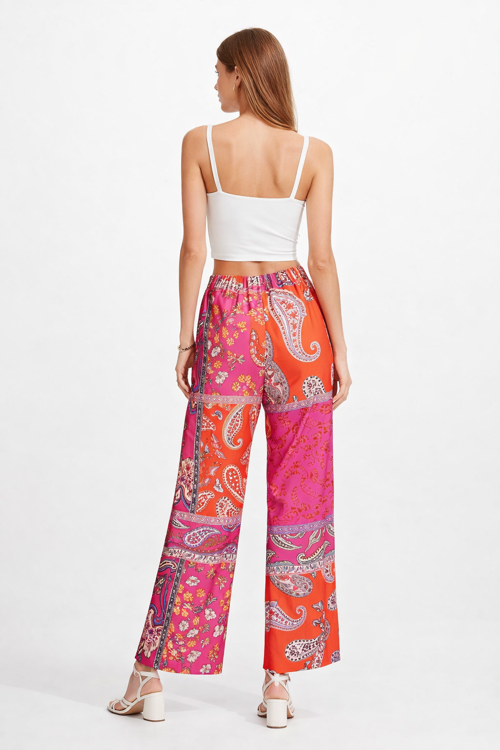 Pantalones Para Mujer Satinado Paisley W61103 Rosa