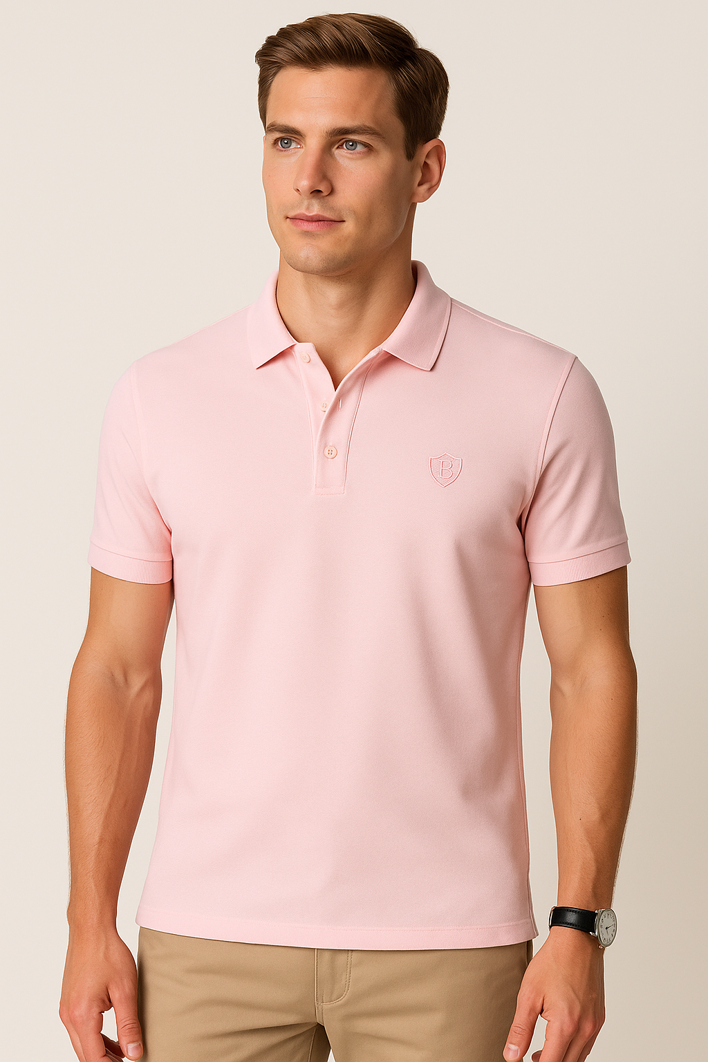 Playeras Polo Para Hombre Manga Corta Basica Bordado APOLOB Rosa