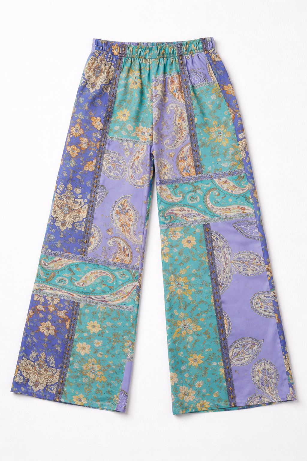 Pantalones Para Mujer Satinado Paisley W61103 Turquesa