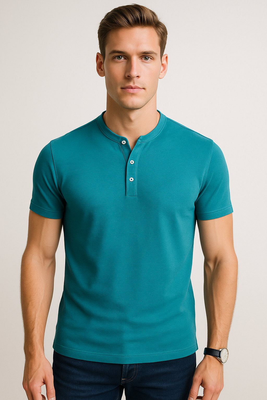 Playeras Polo Para Hombre Lisa De Manga Corta Cuello Mao APCMAO Esmeralda
