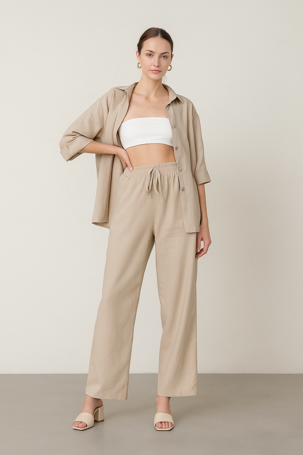 Pantalones Para Mujer Ligero Con Jareta W51114 Arena