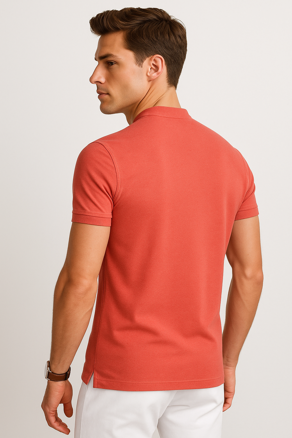 Playeras Polo Para Hombre Lisa De Manga Corta Cuello Mao APCMAO Coral