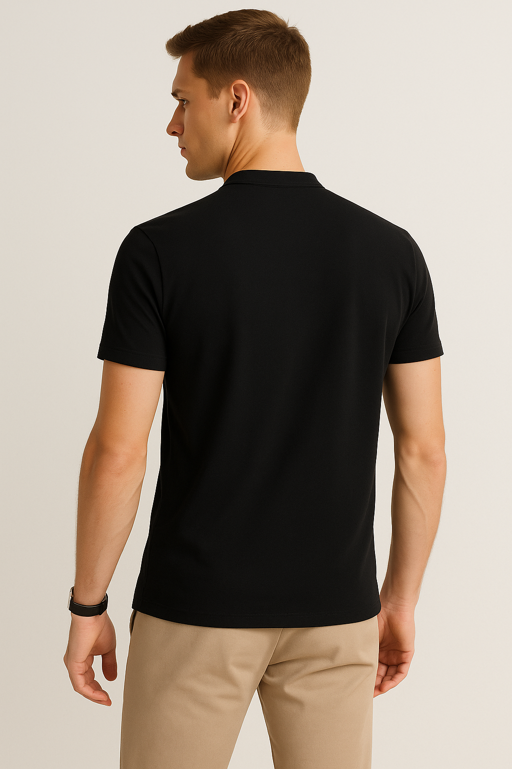 Playeras Polo Para Hombre Lisa De Manga Corta Cuello Mao APCMAO Negro