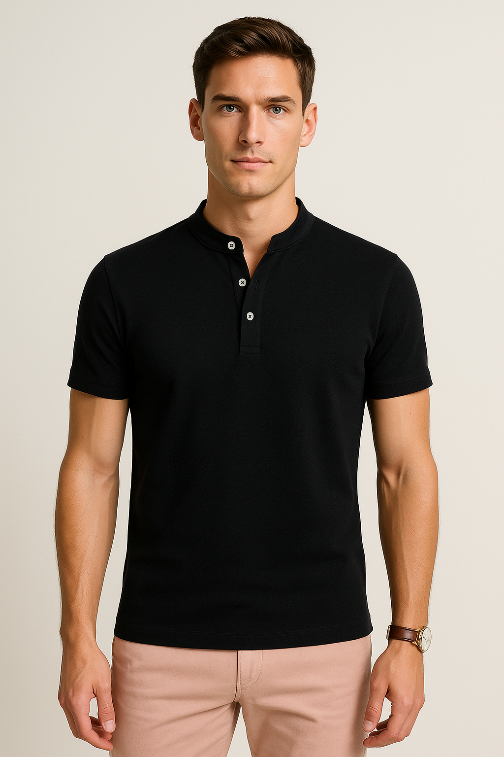 Playeras Polo Para Hombre Lisa De Manga Corta Cuello Mao APCMAO Negro