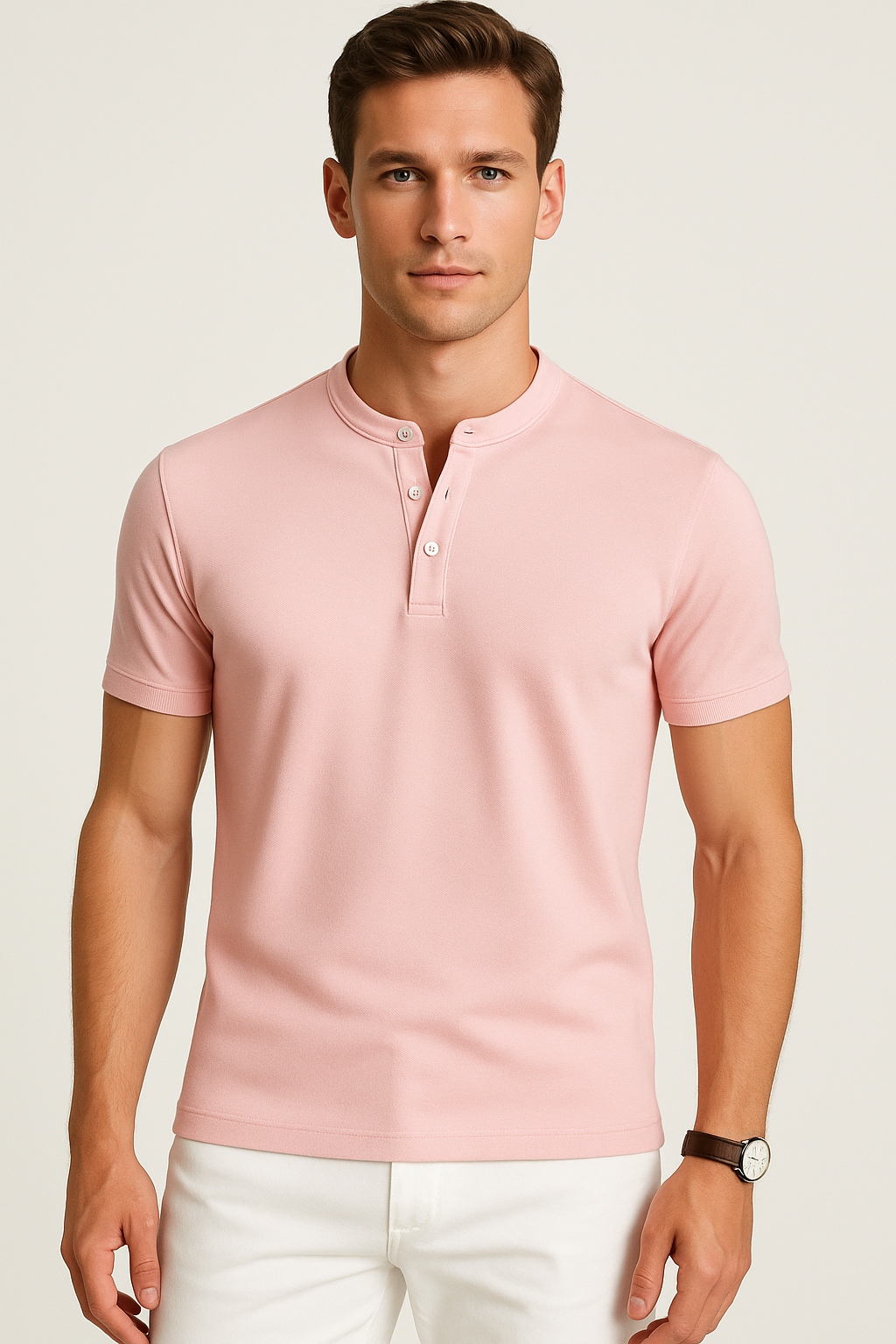 Playeras Polo Para Hombre Lisa De Manga Corta Cuello Mao APCMAO Rosa