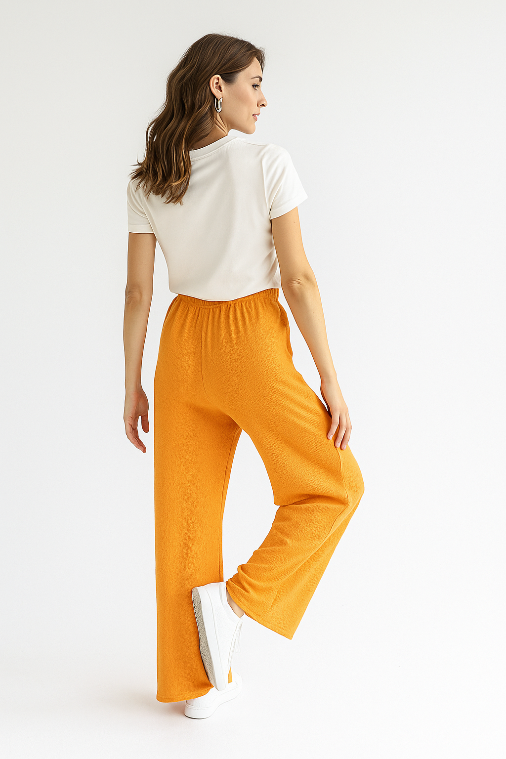 Pantalones Para Mujer Con Jareta Corrugado W51118 Naranja
