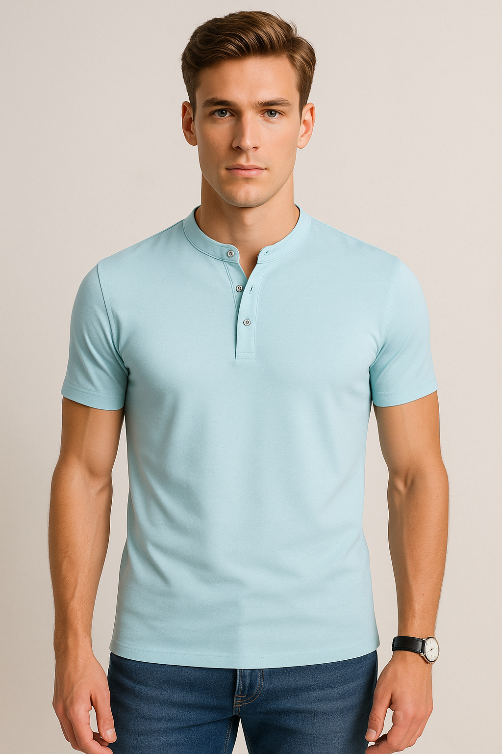 Playeras Polo Para Hombre Lisa De Manga Corta Cuello Mao APCMAO Aqua