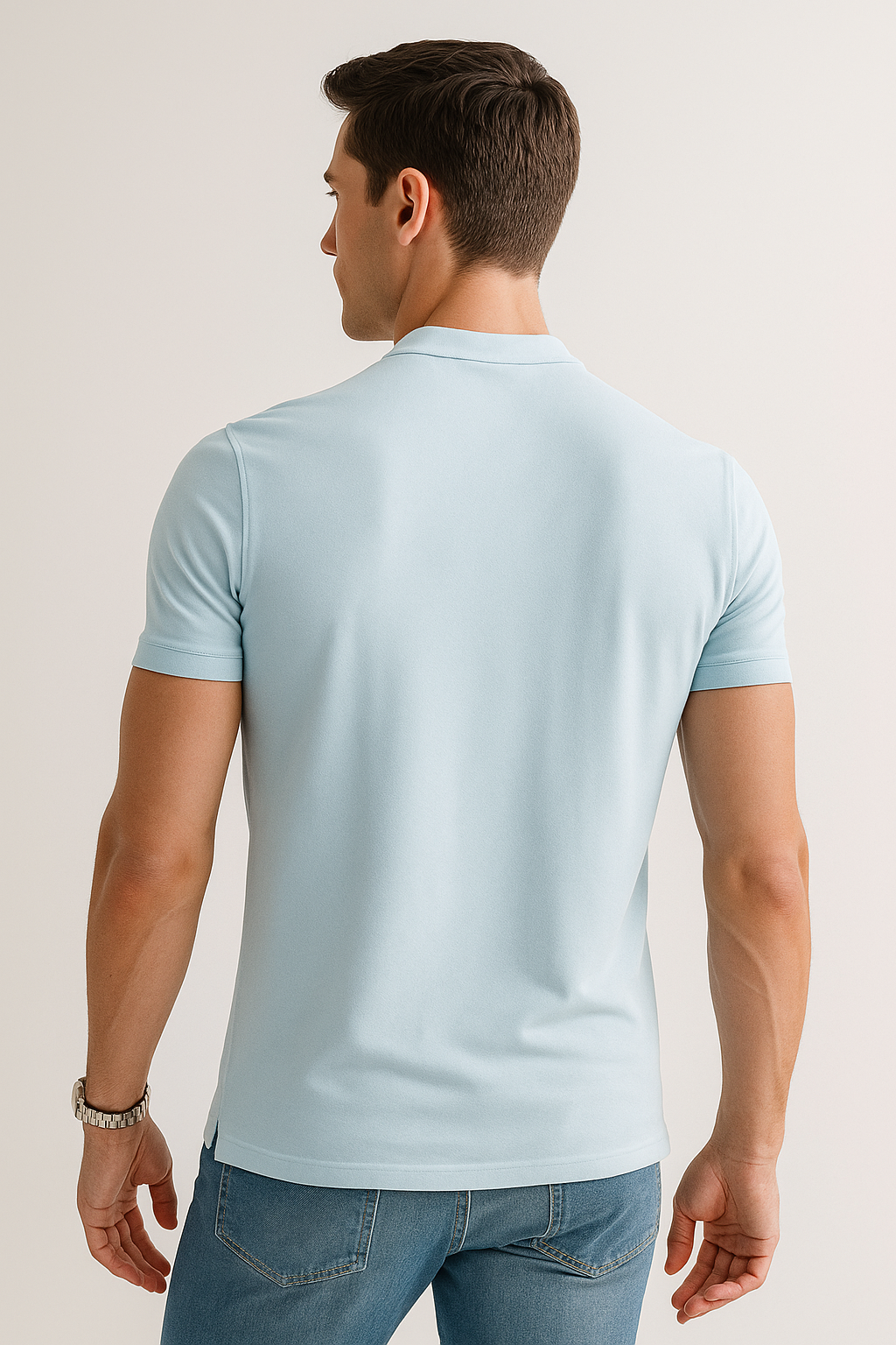 Playeras Polo Para Hombre Lisa De Manga Corta Cuello Mao APCMAO Aqua