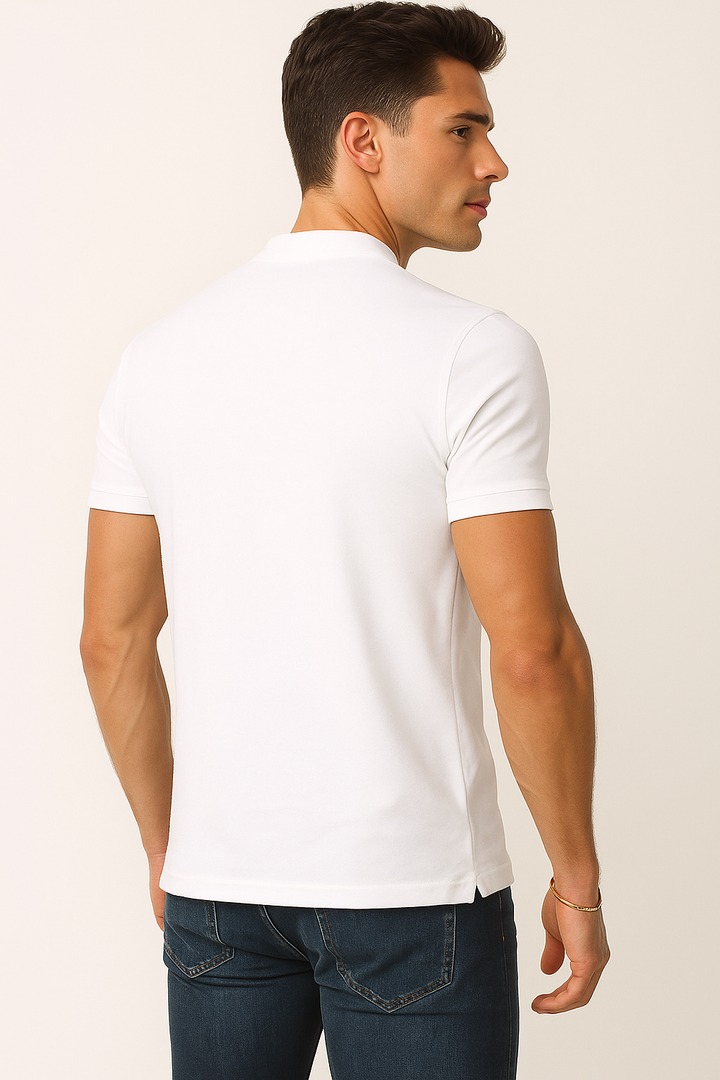 Playeras Polo Para Hombre Lisa De Manga Corta Cuello Mao APCMAO Blanco