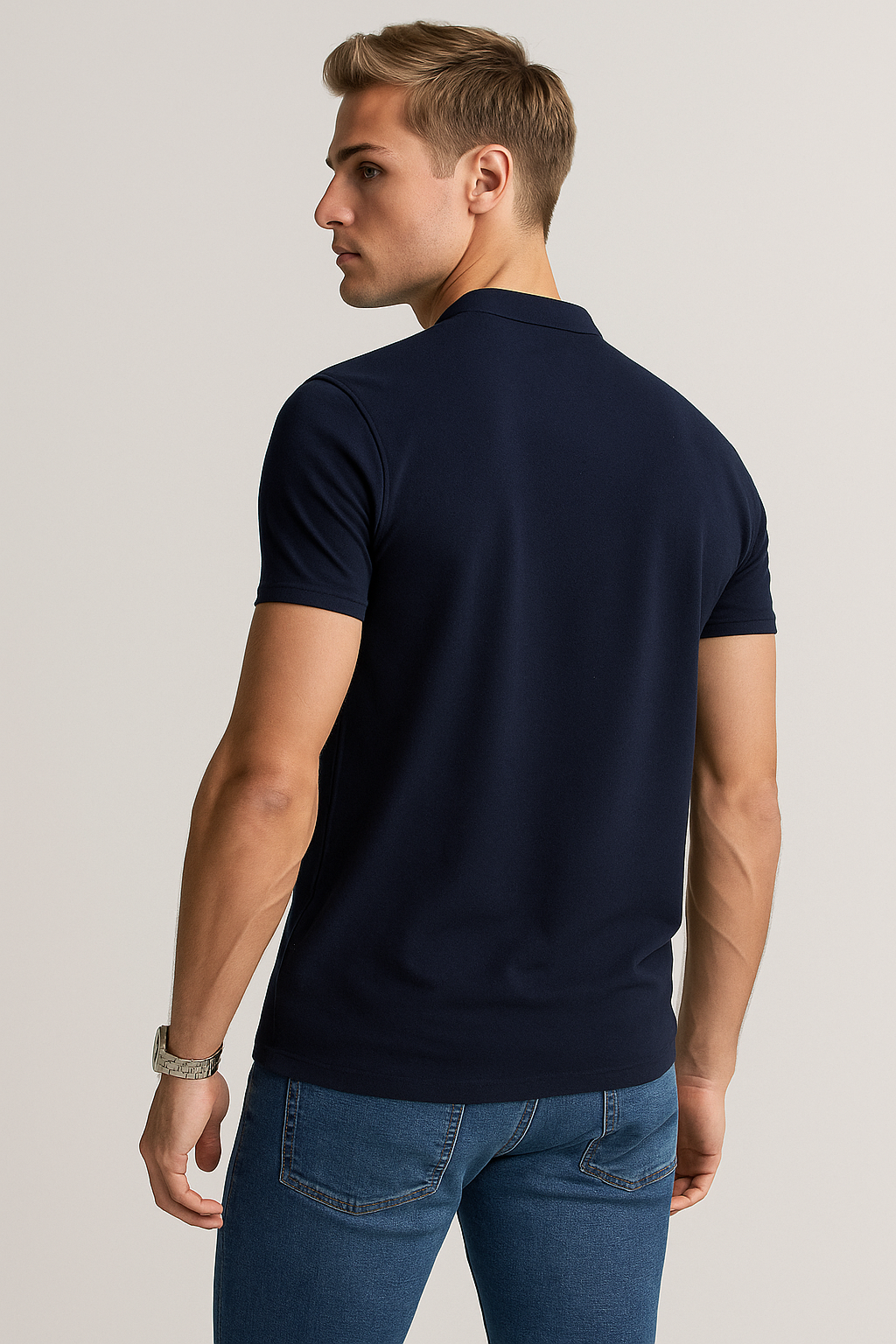 Playeras Polo Para Hombre Lisa De Manga Corta Cuello Mao APCMAO Marino
