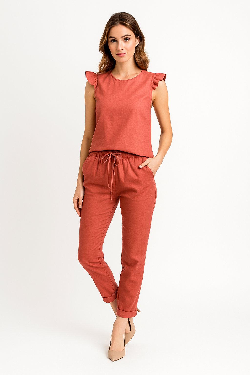 Pantalones Para Mujer Tipo Lino Roll Up W51111 Rustico