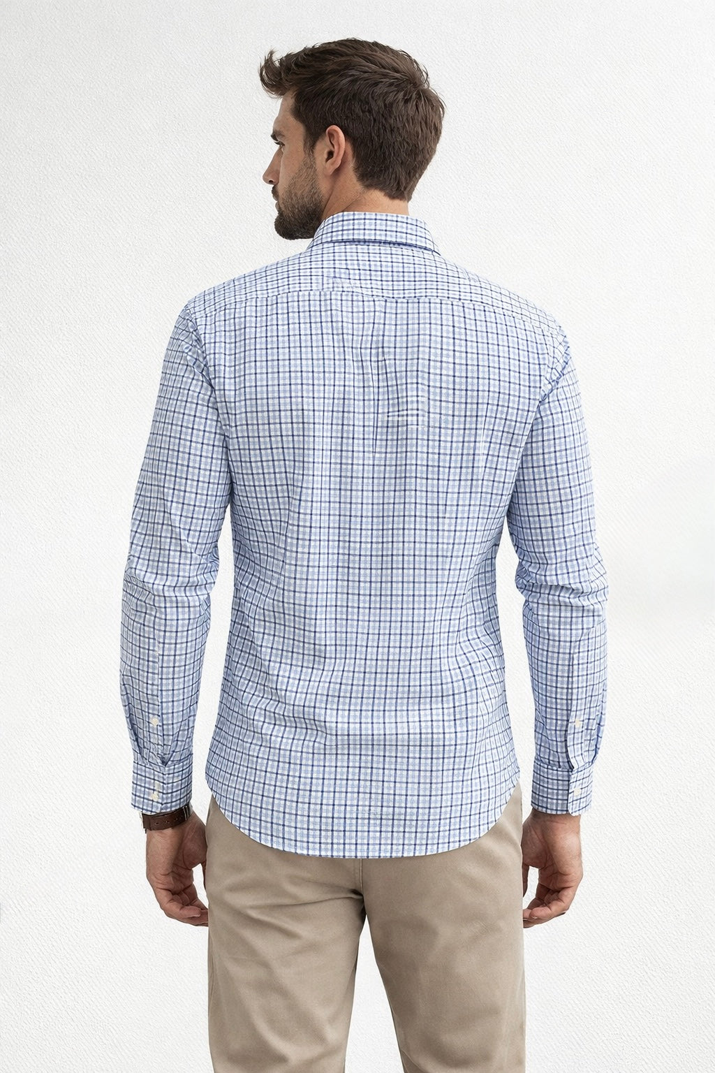 Camisas Para Hombre Manga Larga Cuadros Bicolor B61203 Azul