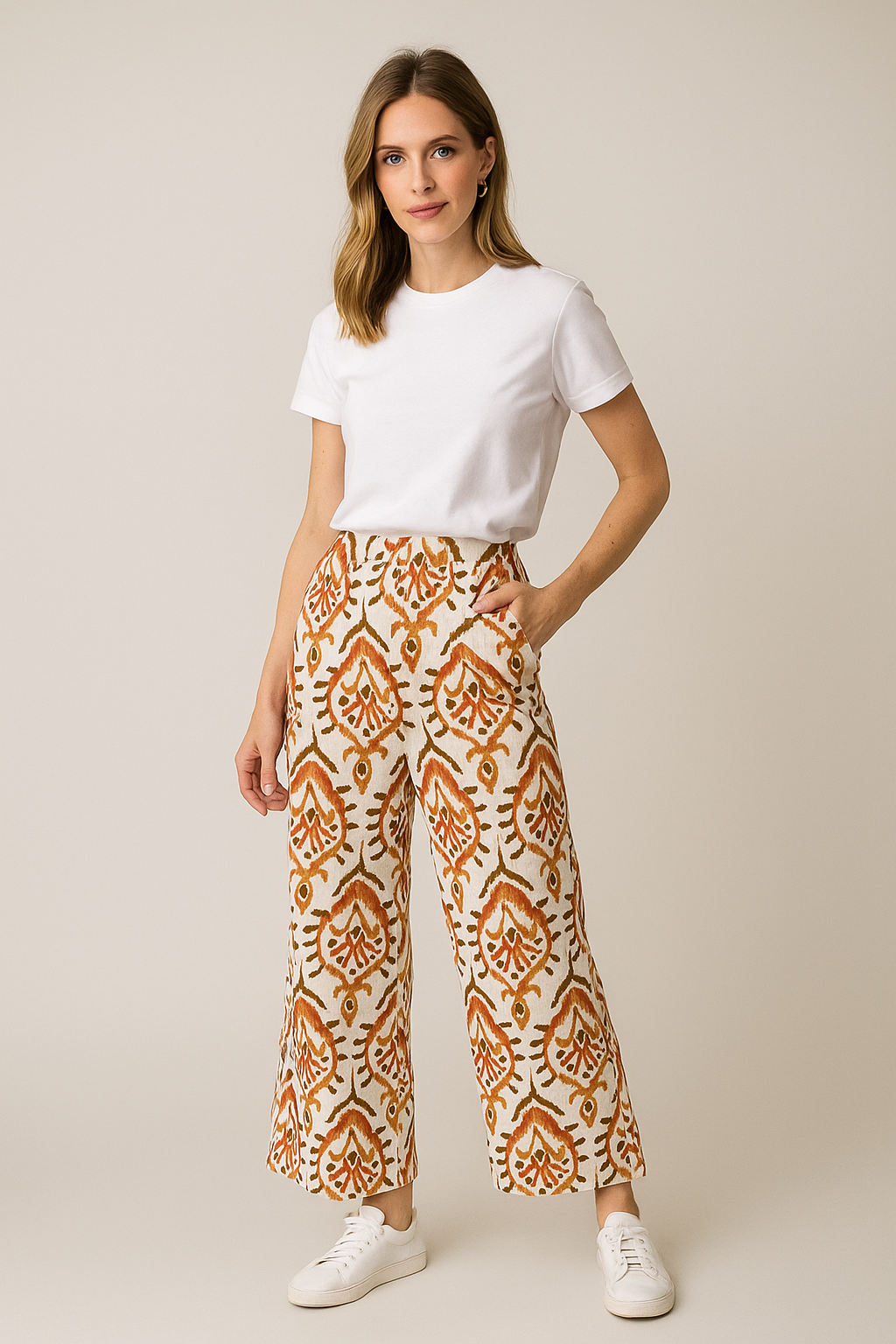 Pantalones Para Mujer Tipo Lino Estampado W51125 Unico